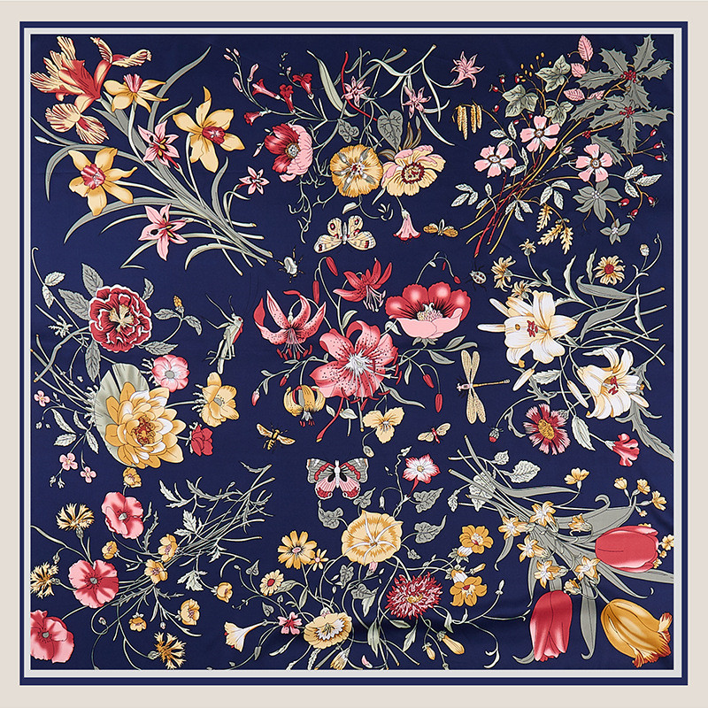 Silk Scarf Square - POBING Twill jedwabny szalik kobiety kwiaty